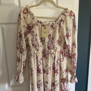 Roolee Floral Cream and Pink Dress